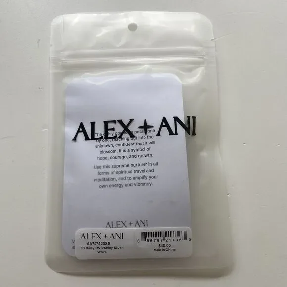 Alex and Ani 3D DAISY Shiny Silver Bangle Charm Bracelet New W/ Tag & Card - Picture 4 of 5